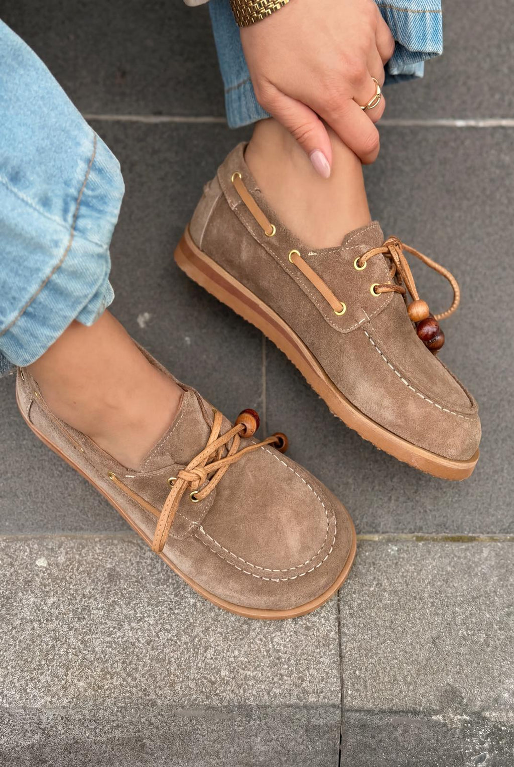 Armon Taupe Genuine Suede Women's Oxford Shoes