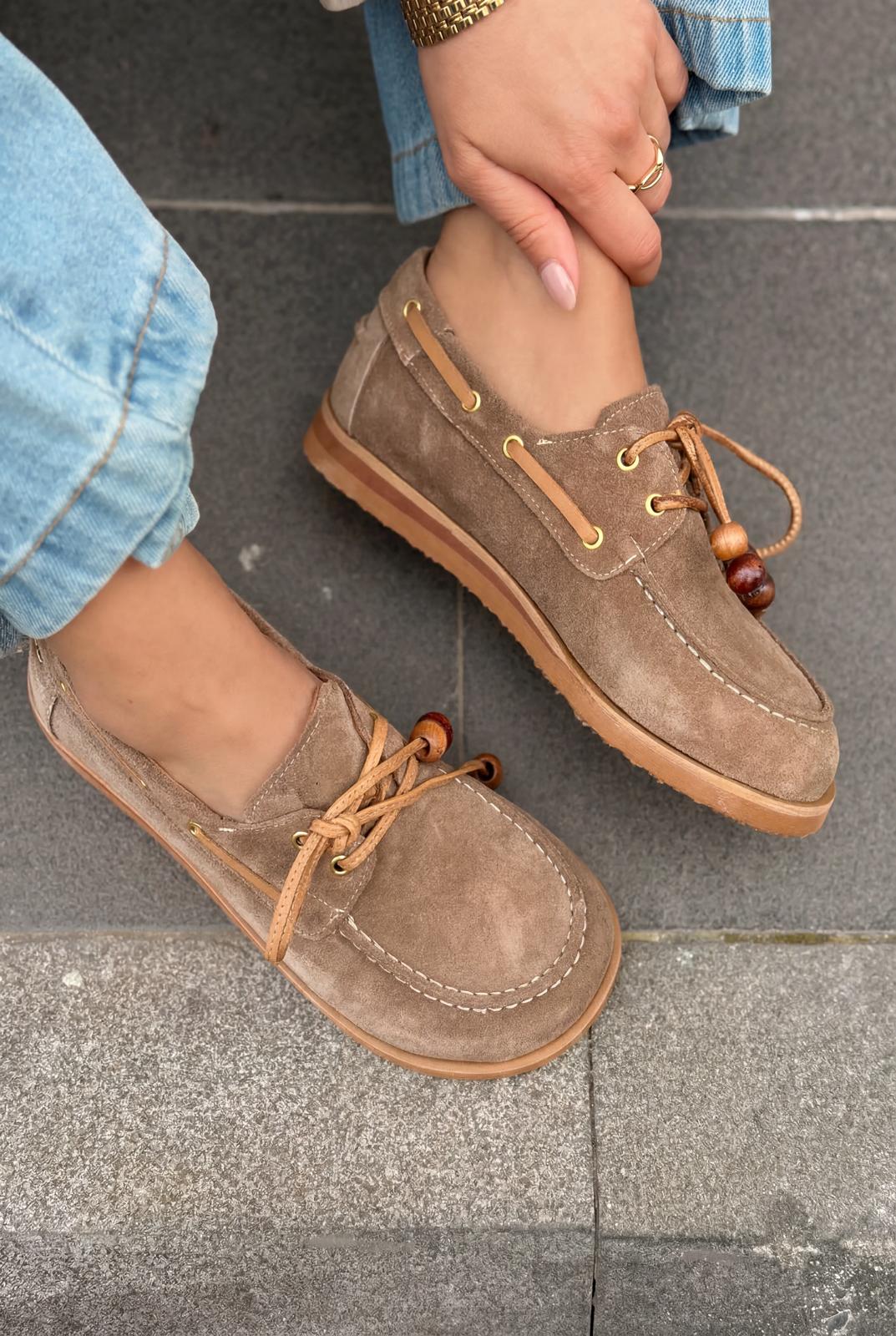 Armon Taupe Genuine Suede Women's Oxford Shoes
