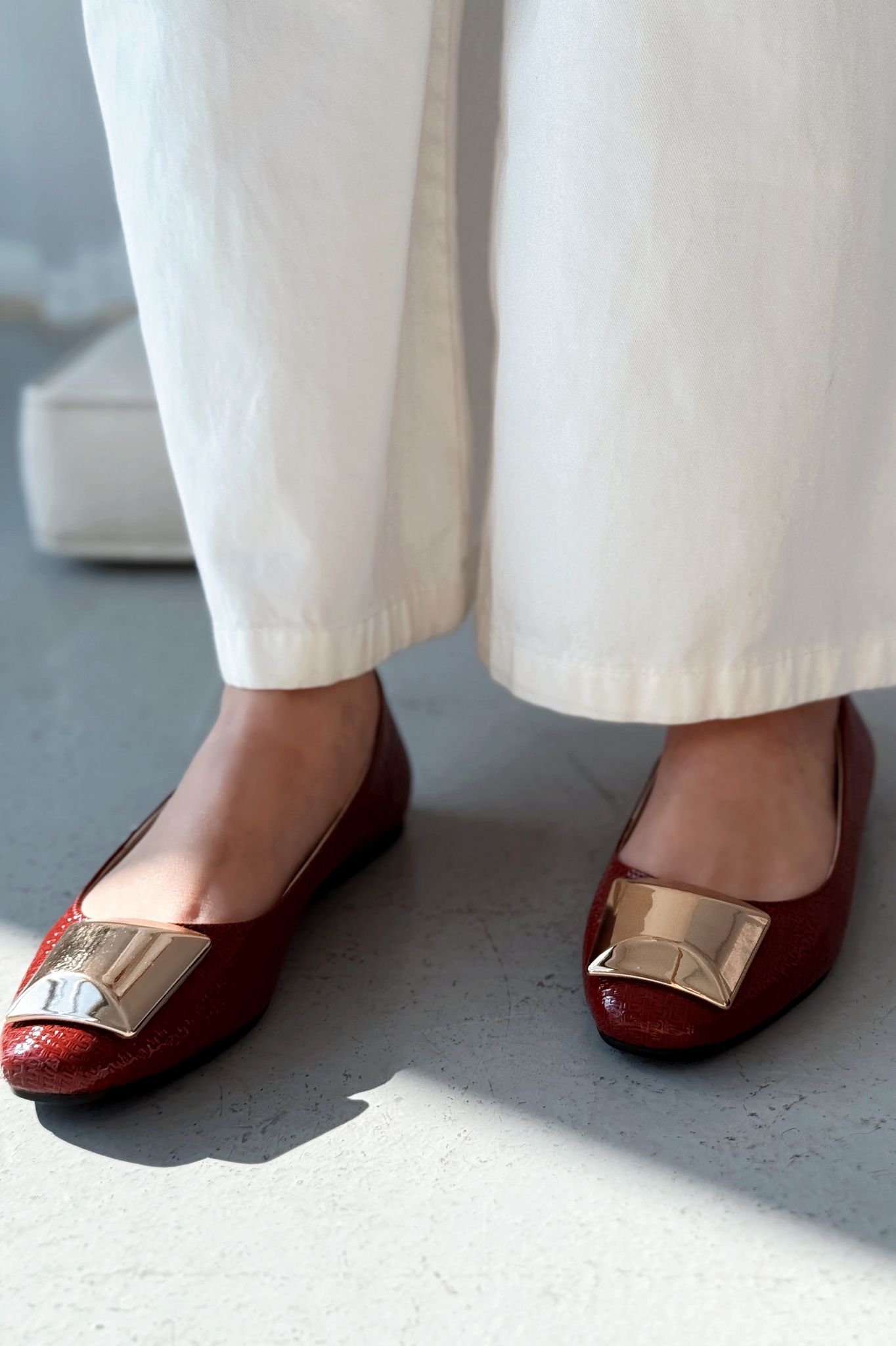 Axorend Bordeaux Patent Faux Leather Women's Flats