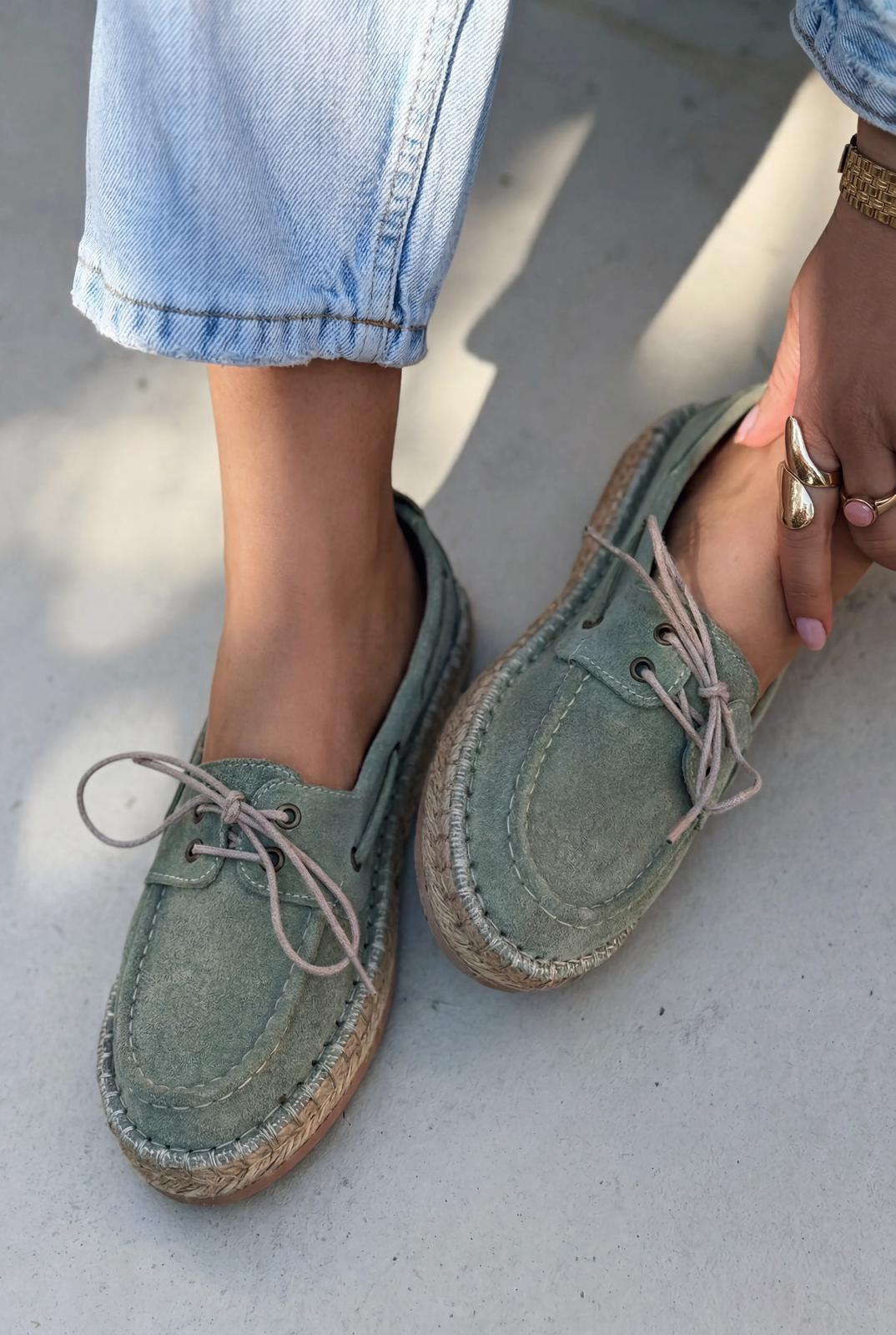 Selora Mint Green Genuine Suede Women's Loafers