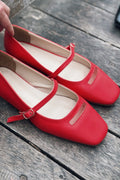 Lufora Red Faux Leather Buckle Detail Women's Flats