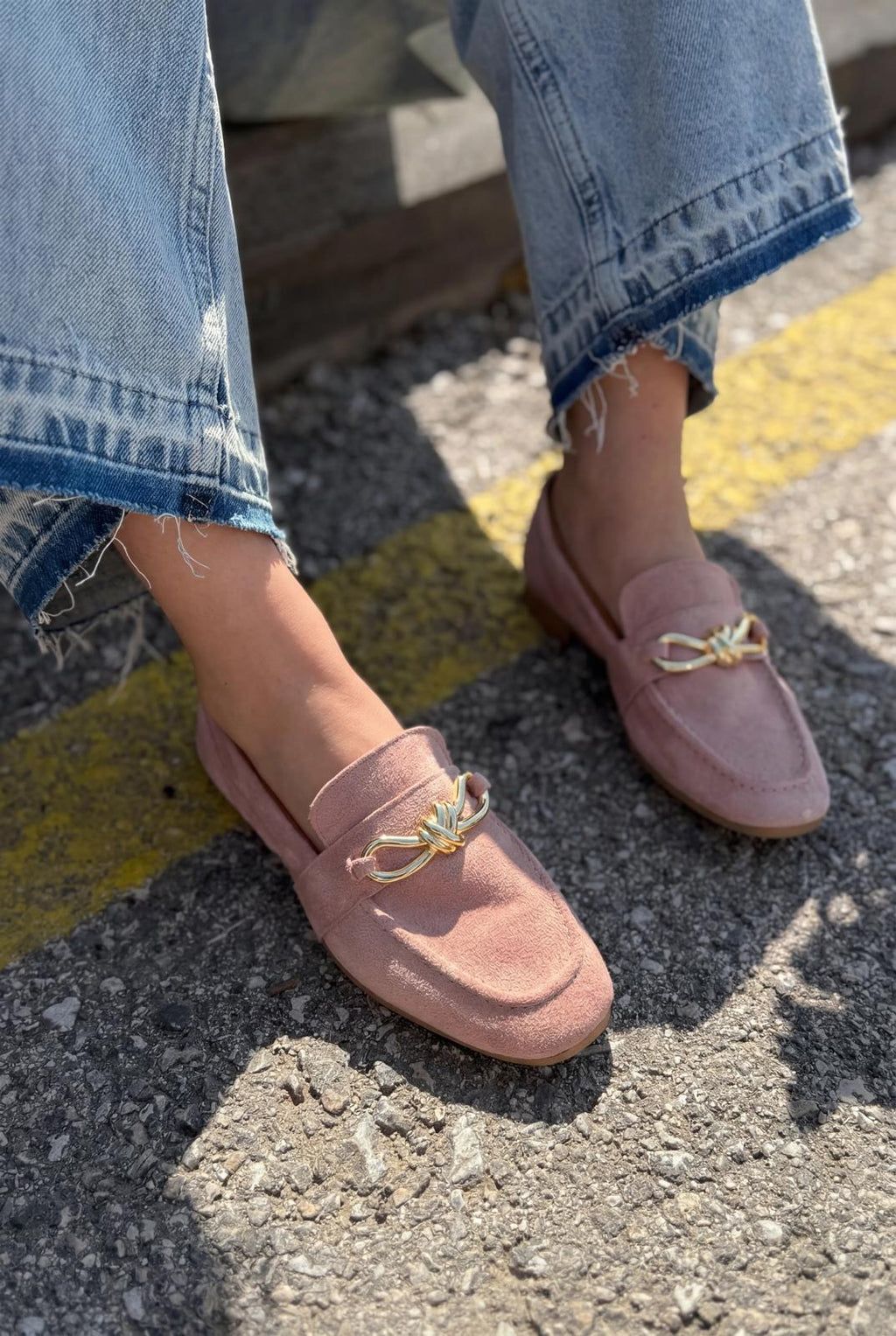 Avelis Women's Loafer Blush Suede Bow Detail