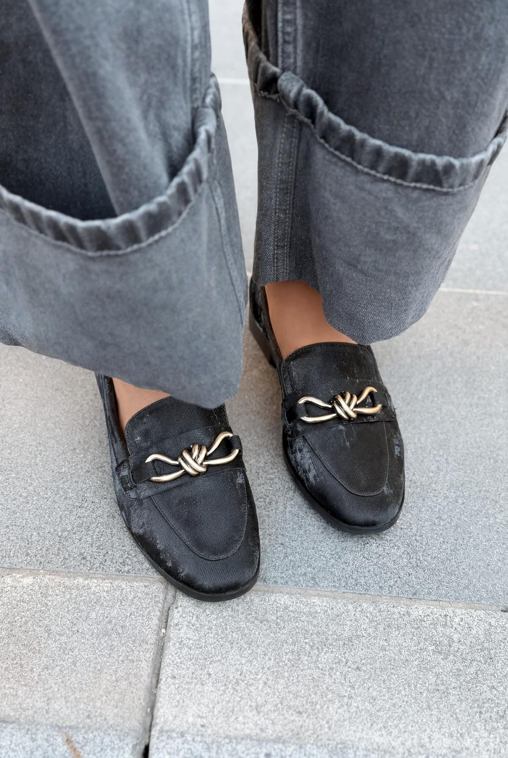 Kastora Black Satin Women's Loafers