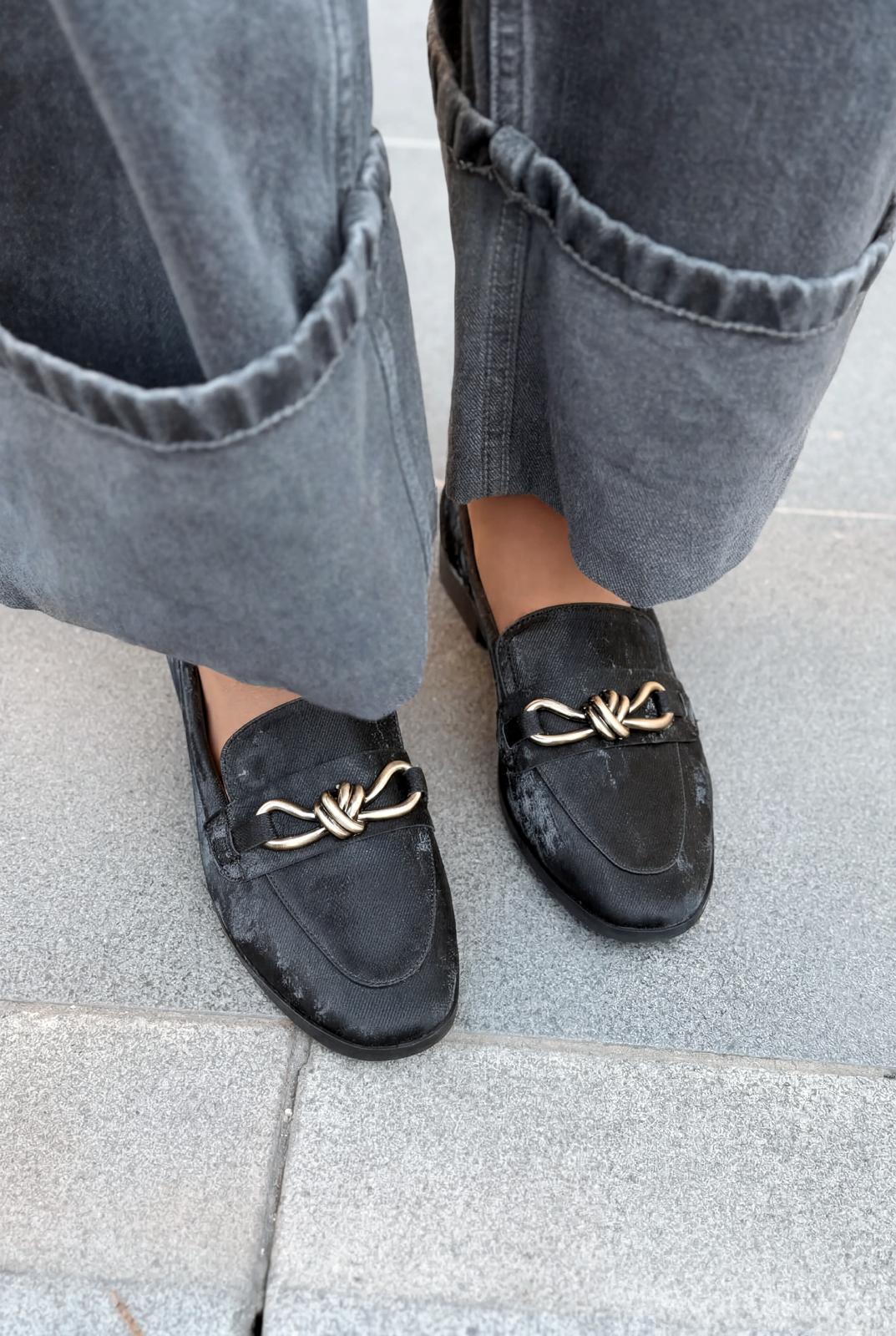 Kastora Black Satin Women's Loafers