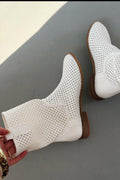 Meror White Faux Leather Women's Perforated Summer Boots