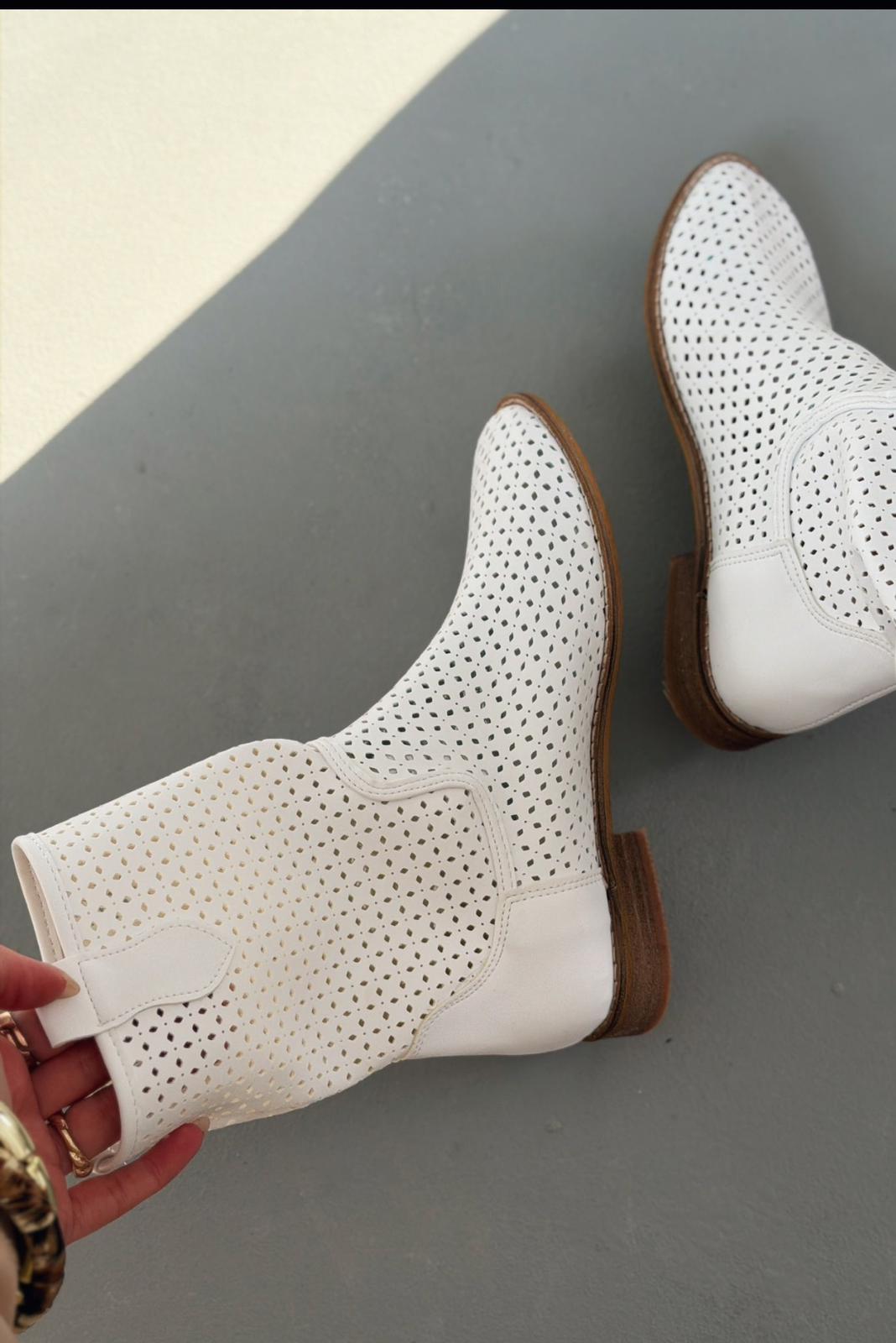 Meror White Faux Leather Women's Perforated Summer Boots