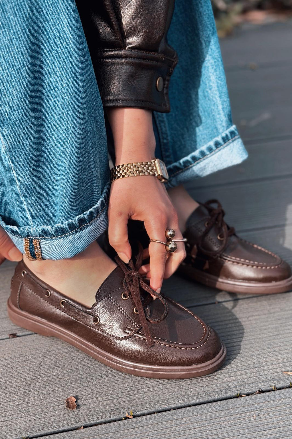 Morin Dark Brown Faux Leather Women's Oxford Shoes