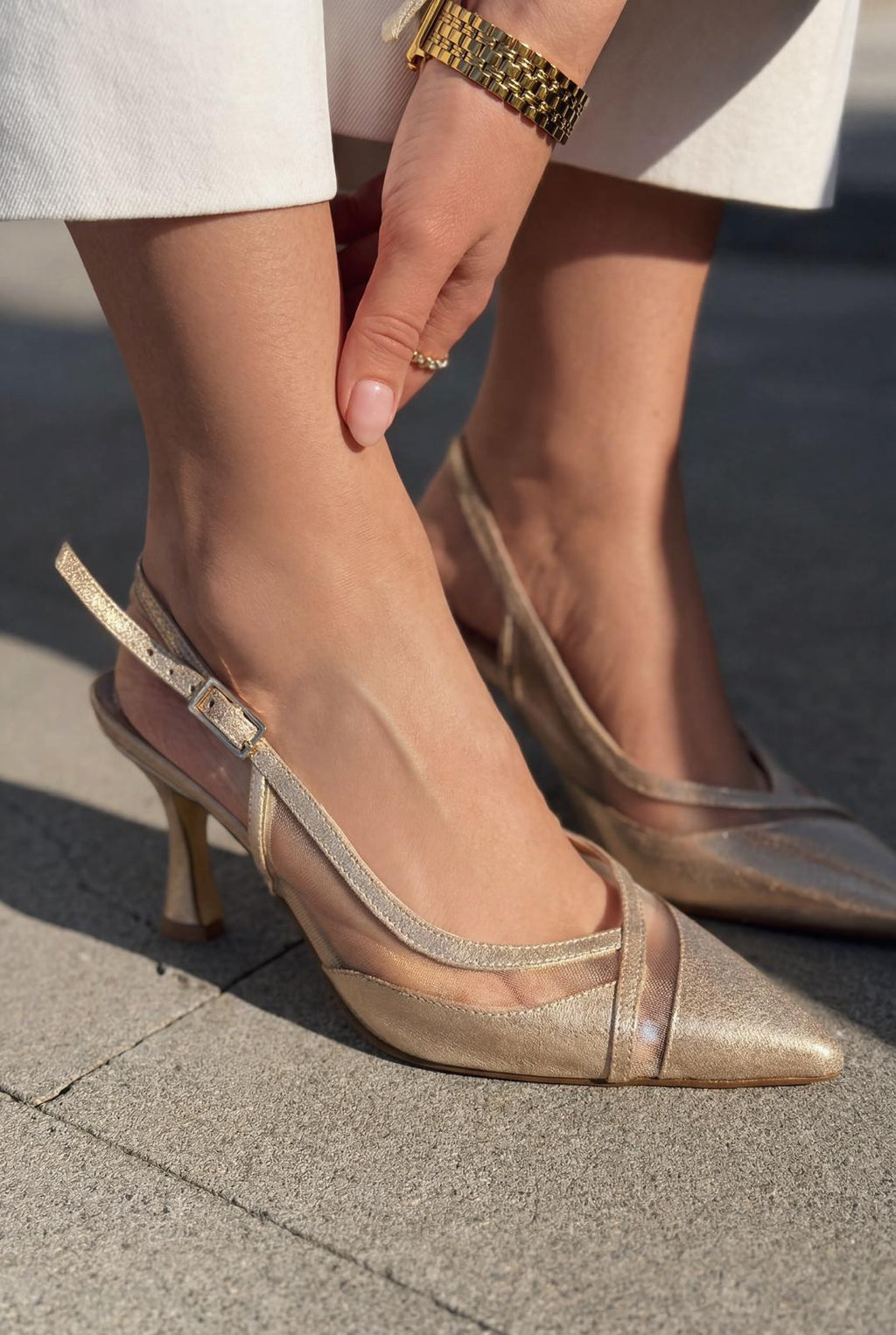 Almerion Gold Patent Faux Leather Women's Stilettos