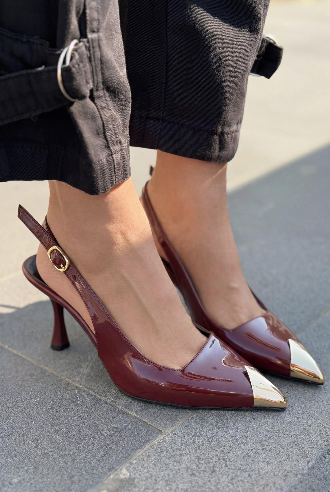 Caligo Burgundy Patent Faux Leather Stilettos
