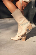 Madoks Beige Faux Leather Studded Women's Boots