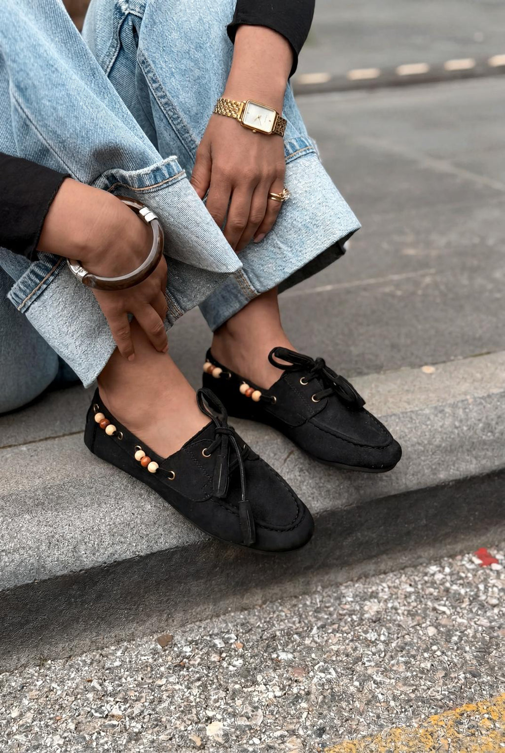 Brion Black Suede Women's Oxford Shoes