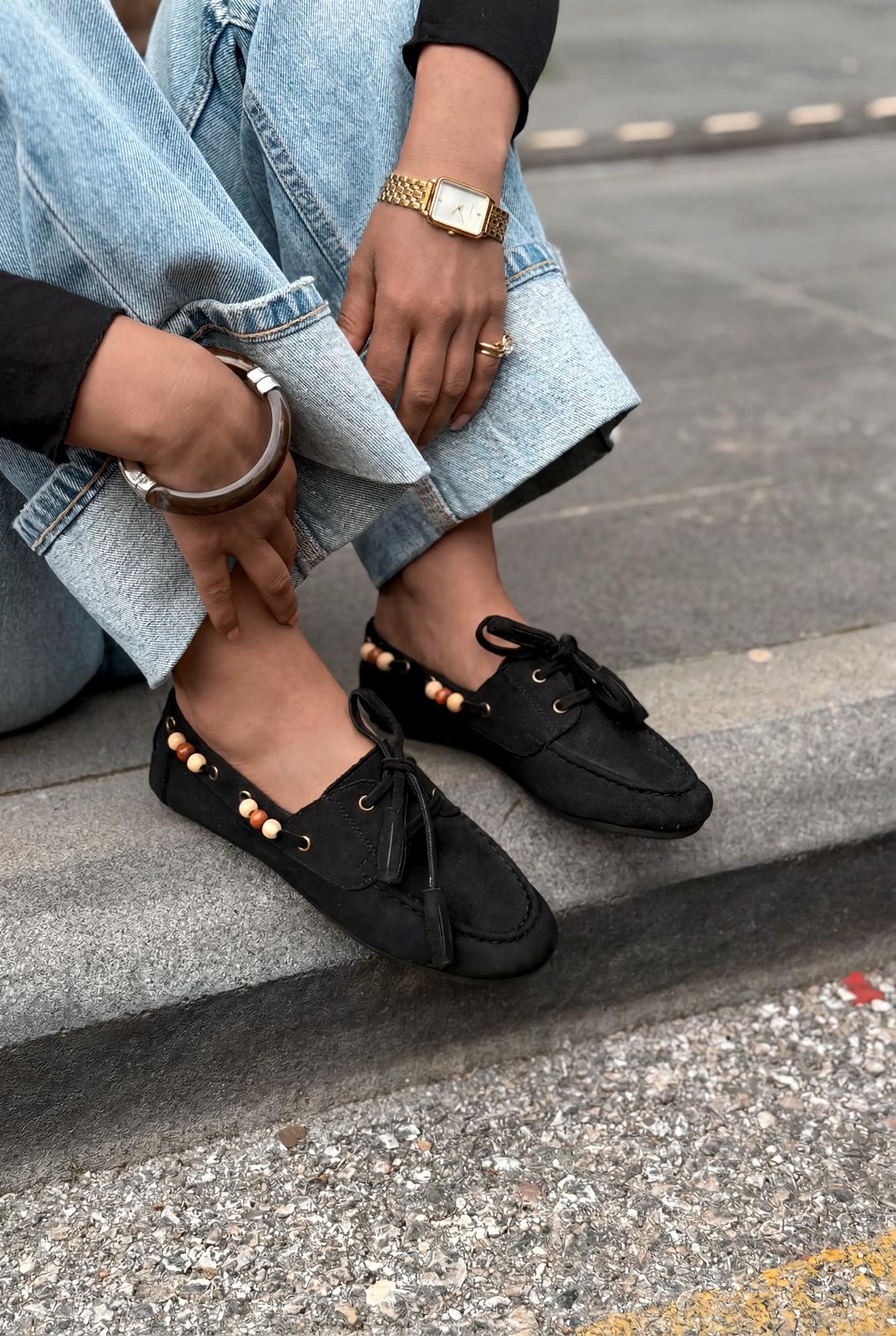 Brion Black Suede Women's Oxford Shoes