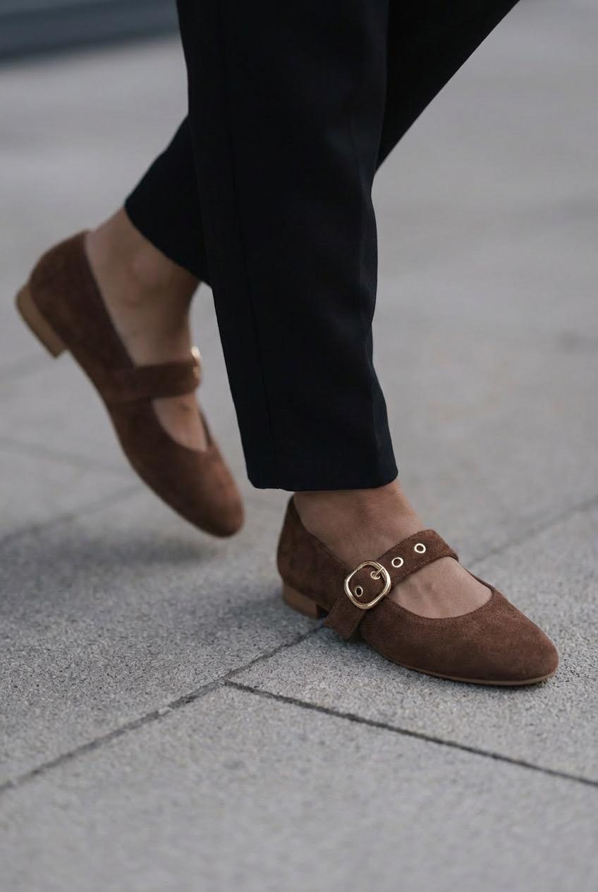 Dexor Dark Brown Suede Women's Flats