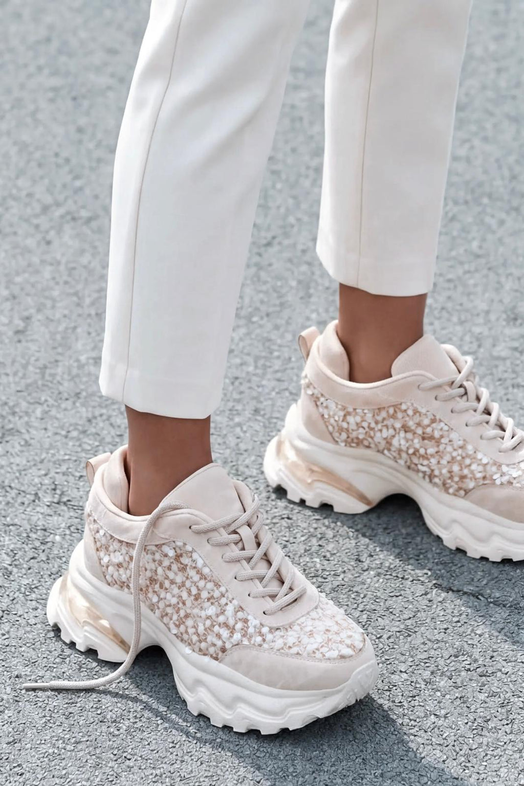Melion Beige Sequin Women's Sneakers