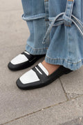Melniel Black White Genuine Leather Women's Loafers