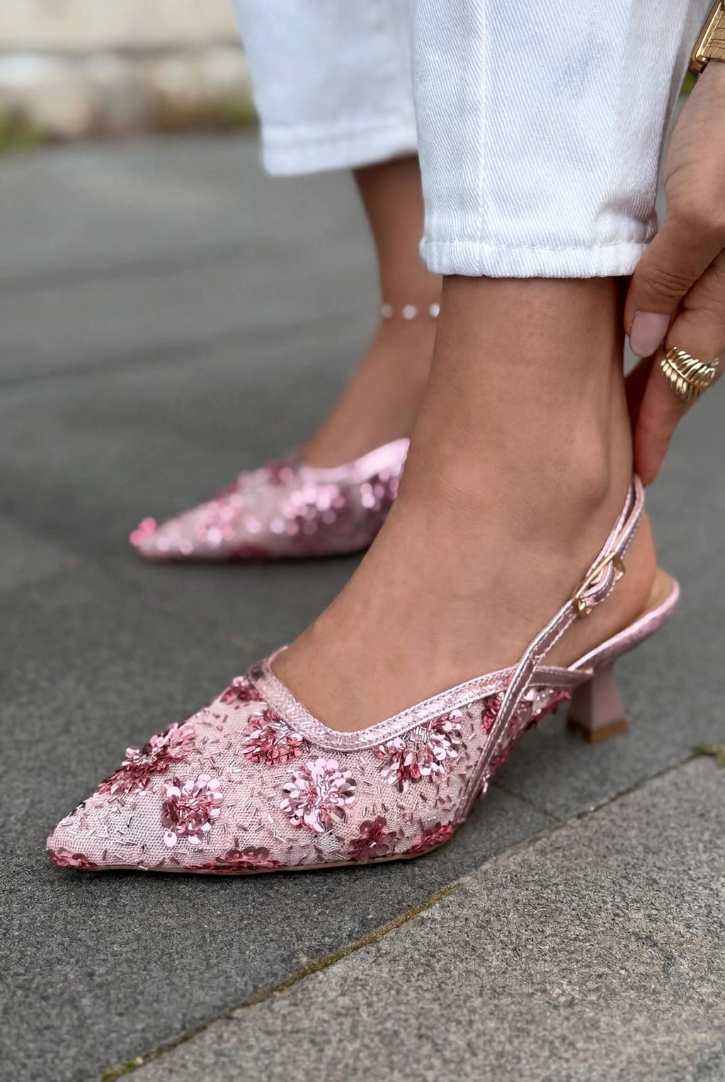 Serona Pink Embroidered Women's Stilettos