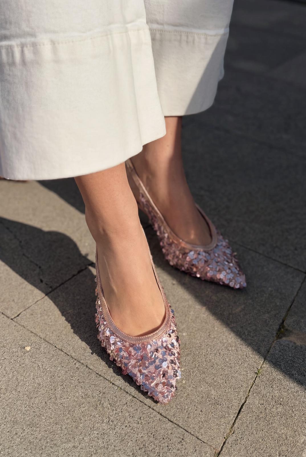 Selorine Pink Sequin Women's Stilettos