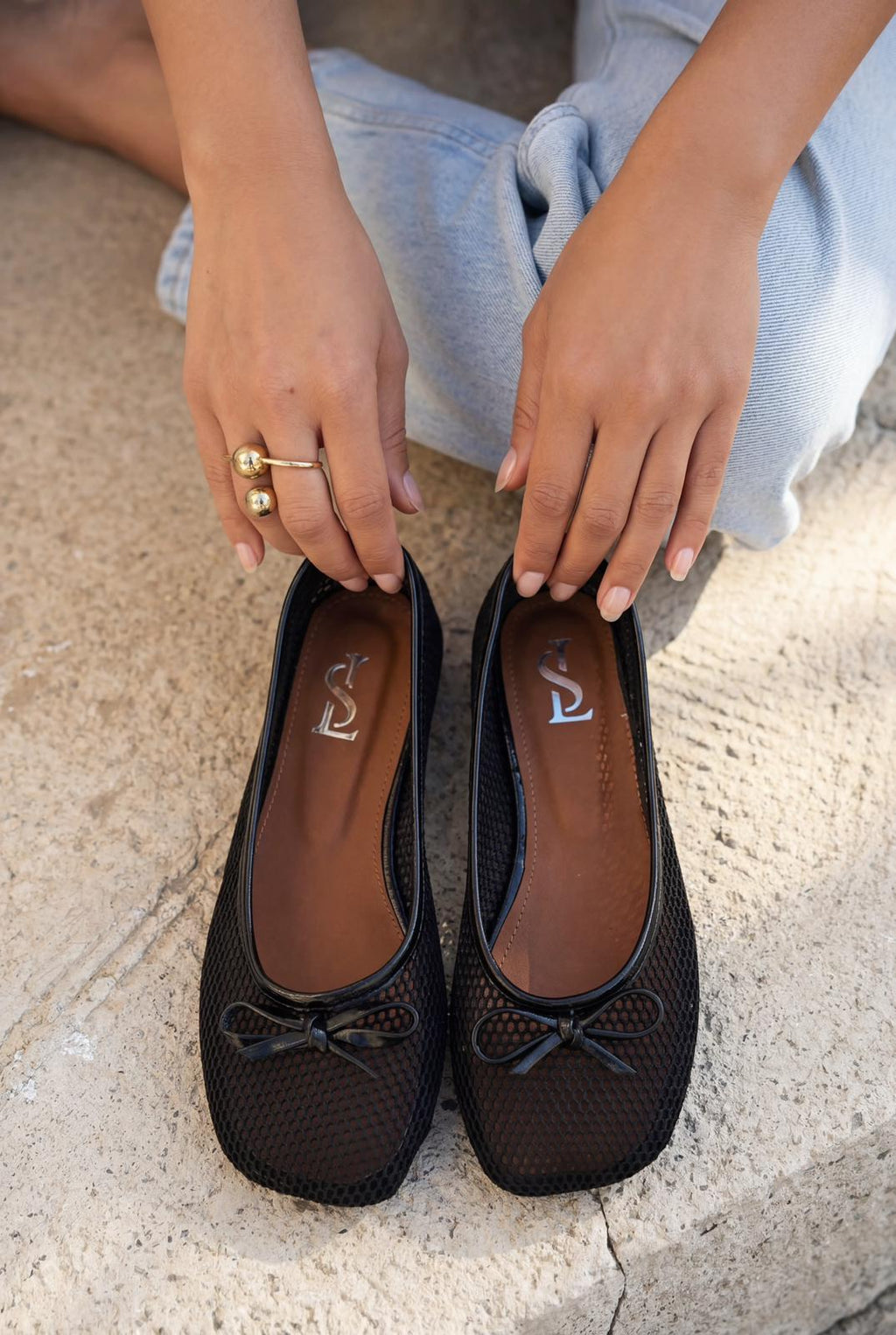 Torina Black Mesh Women's Flats