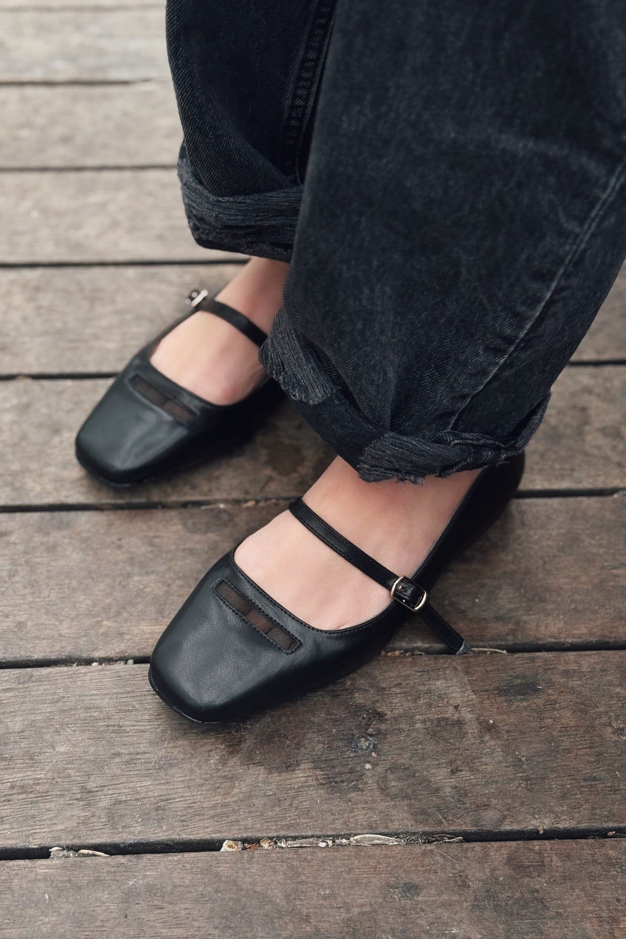 Lufora Black Faux Leather Buckle Women's Flats