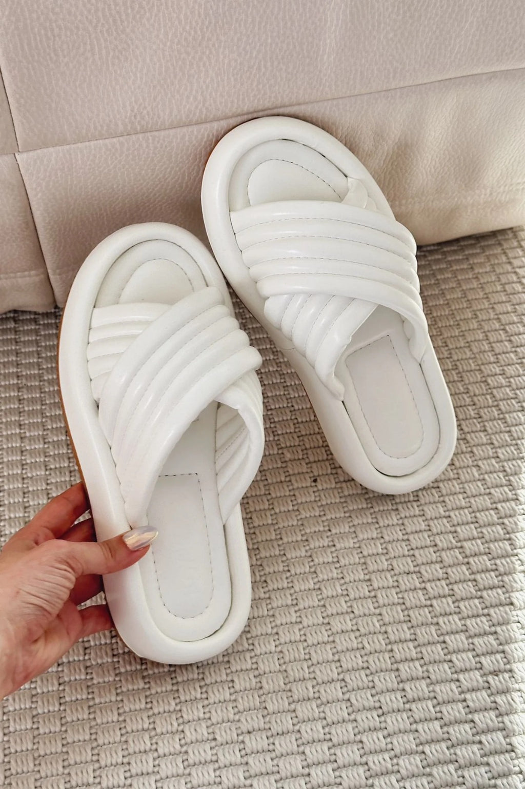 Zayten White Faux Leather Women's Cross-Strap Slides