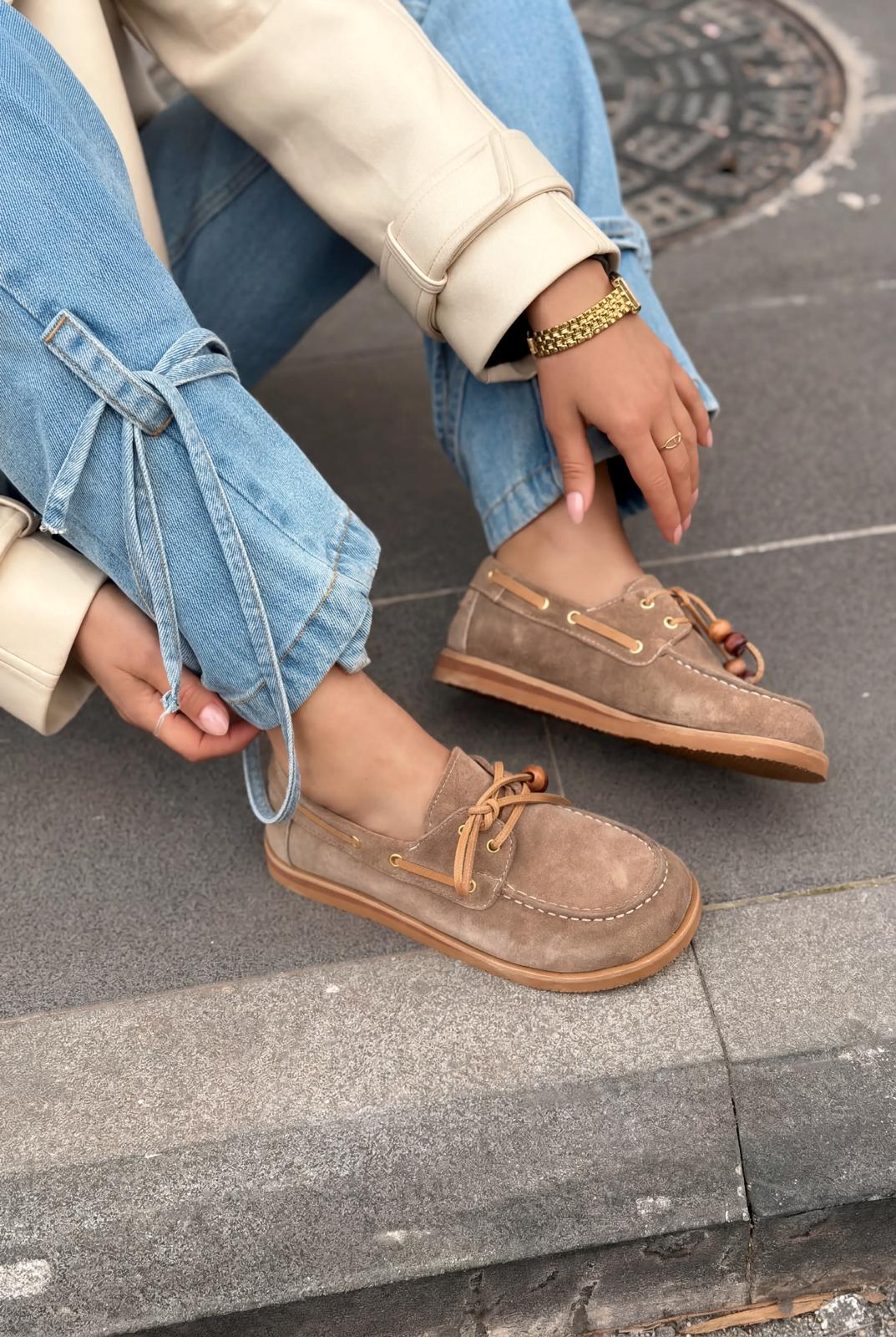 Armon Taupe Genuine Suede Women's Oxford Shoes