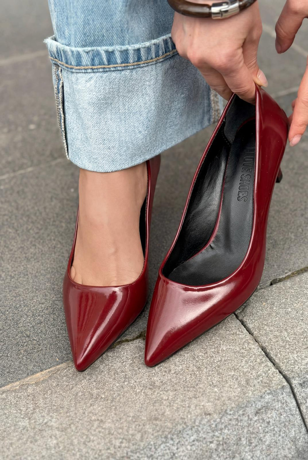 Delvion Burgundy Patent Faux Leather Women's Stilettos