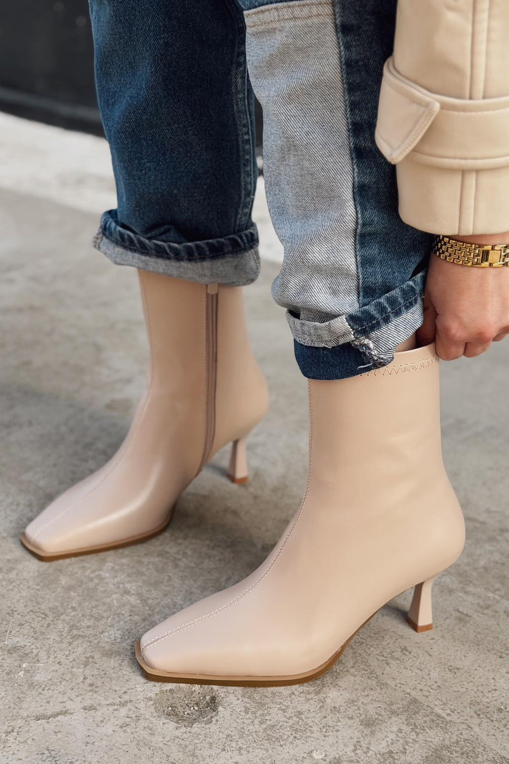 Alderie Beige Faux Leather Women's Pumps Boots