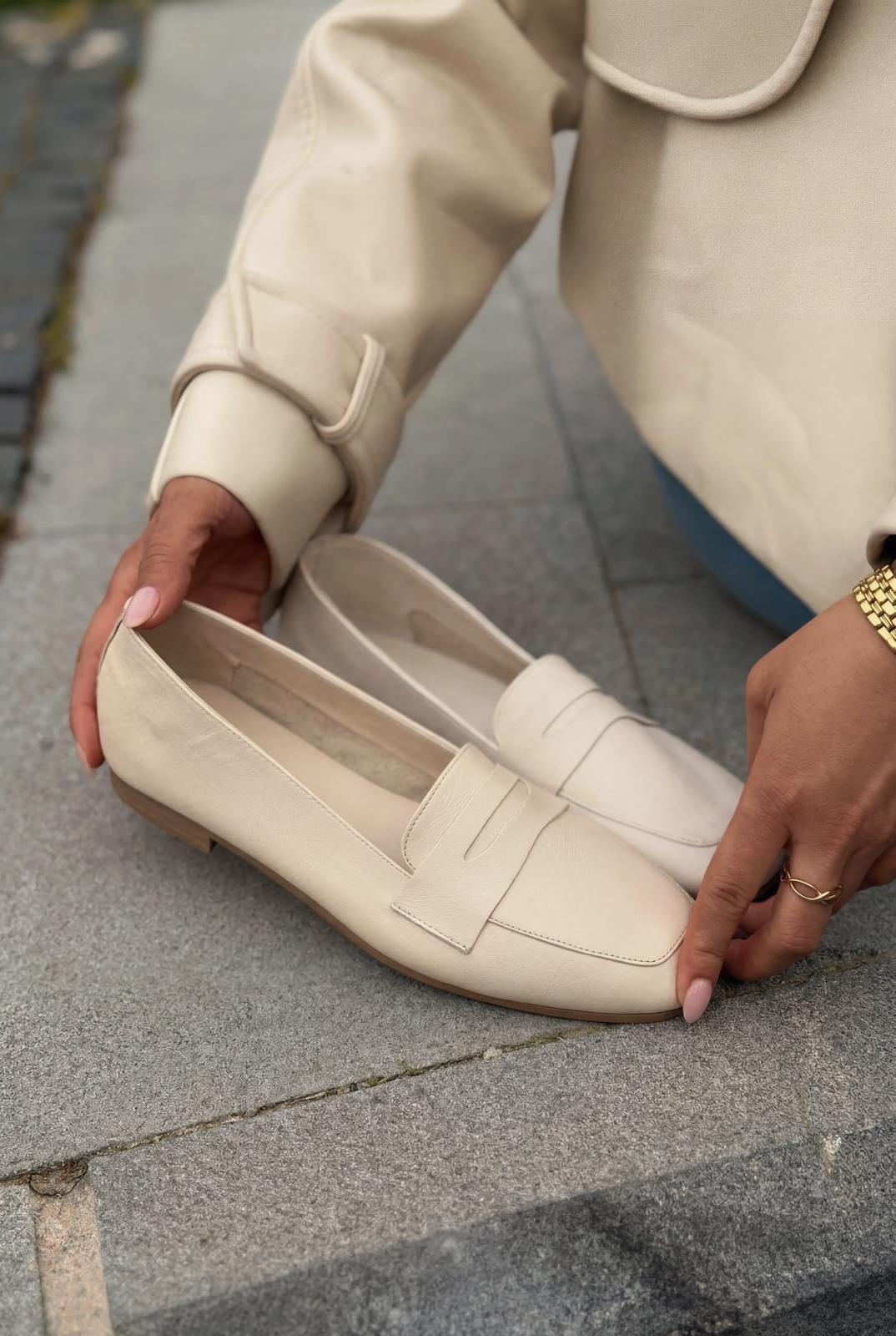 Melniel Beige Genuine Leather Women's Loafers