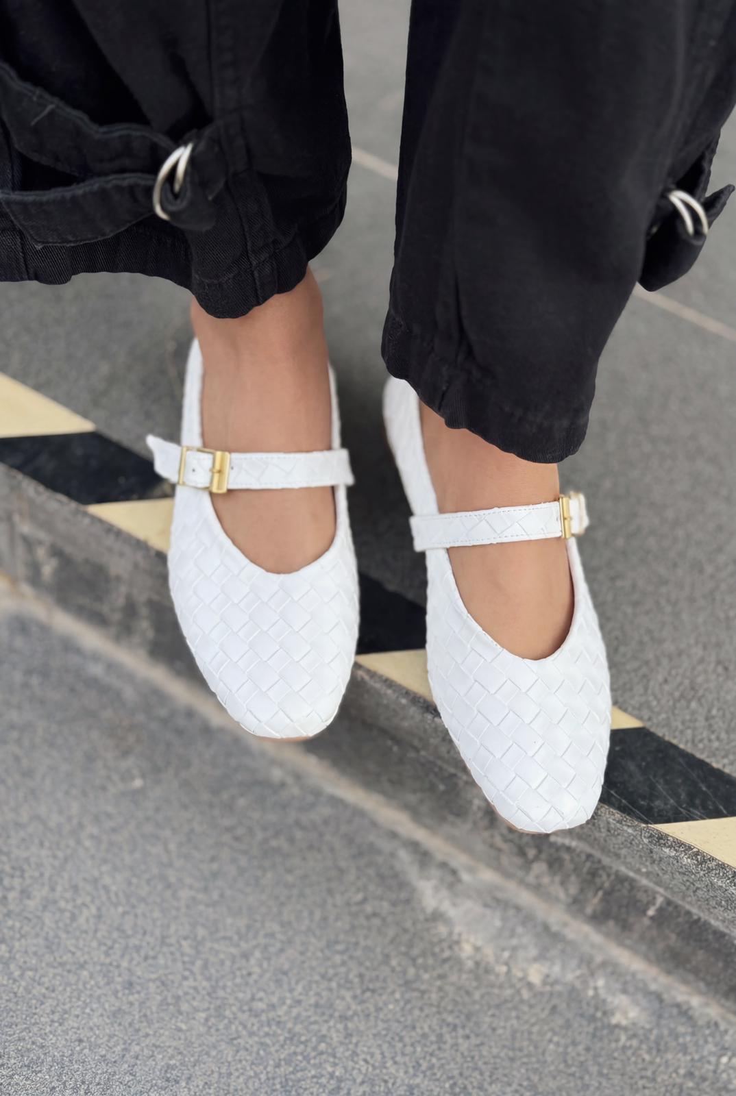 Vespera White Faux Leather Women's Flats