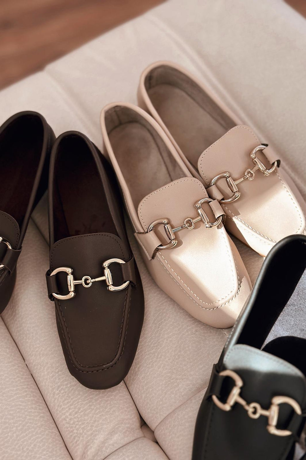 Lofin Nude Faux Leather Buckle Detail Women's Loafers