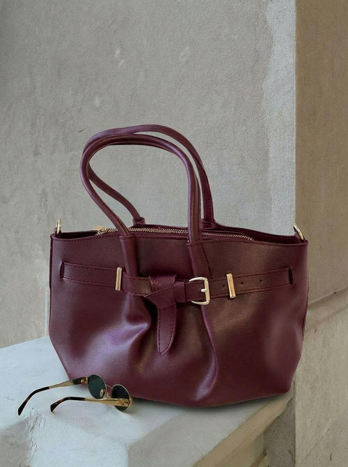 Avenor Shoulder Bag Burgundy Faux Leather with Makeup Pouch