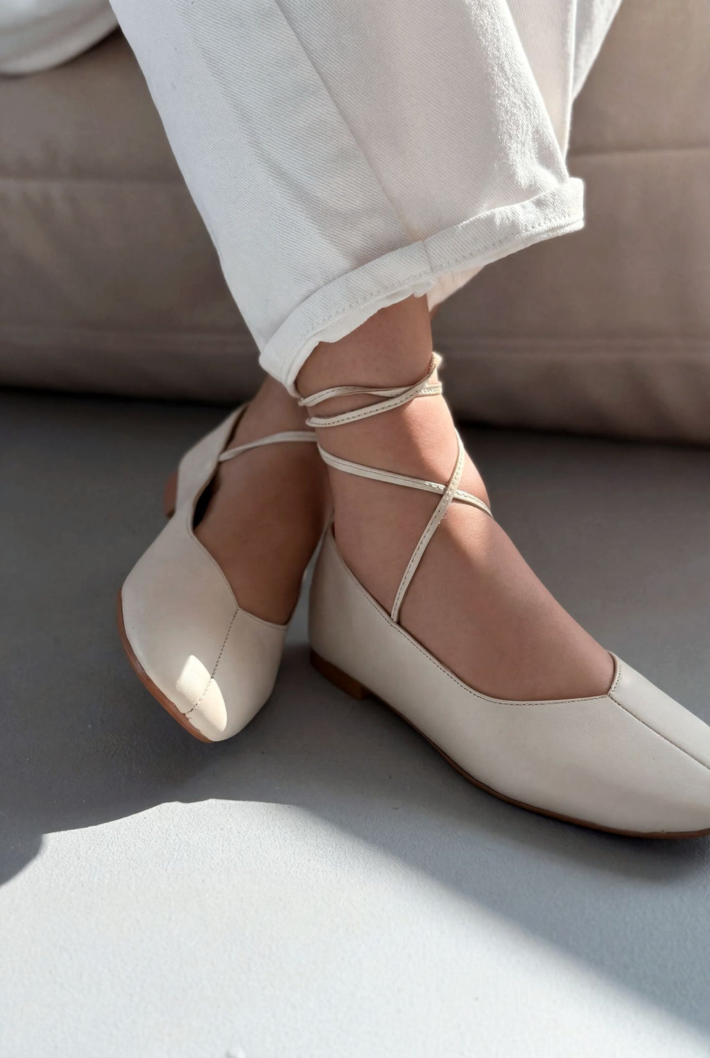 Morven Beige Genuine Leather Women's Flats