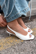 Velavo White Crinkled Patent Faux Leather Women's Pumps Sandals