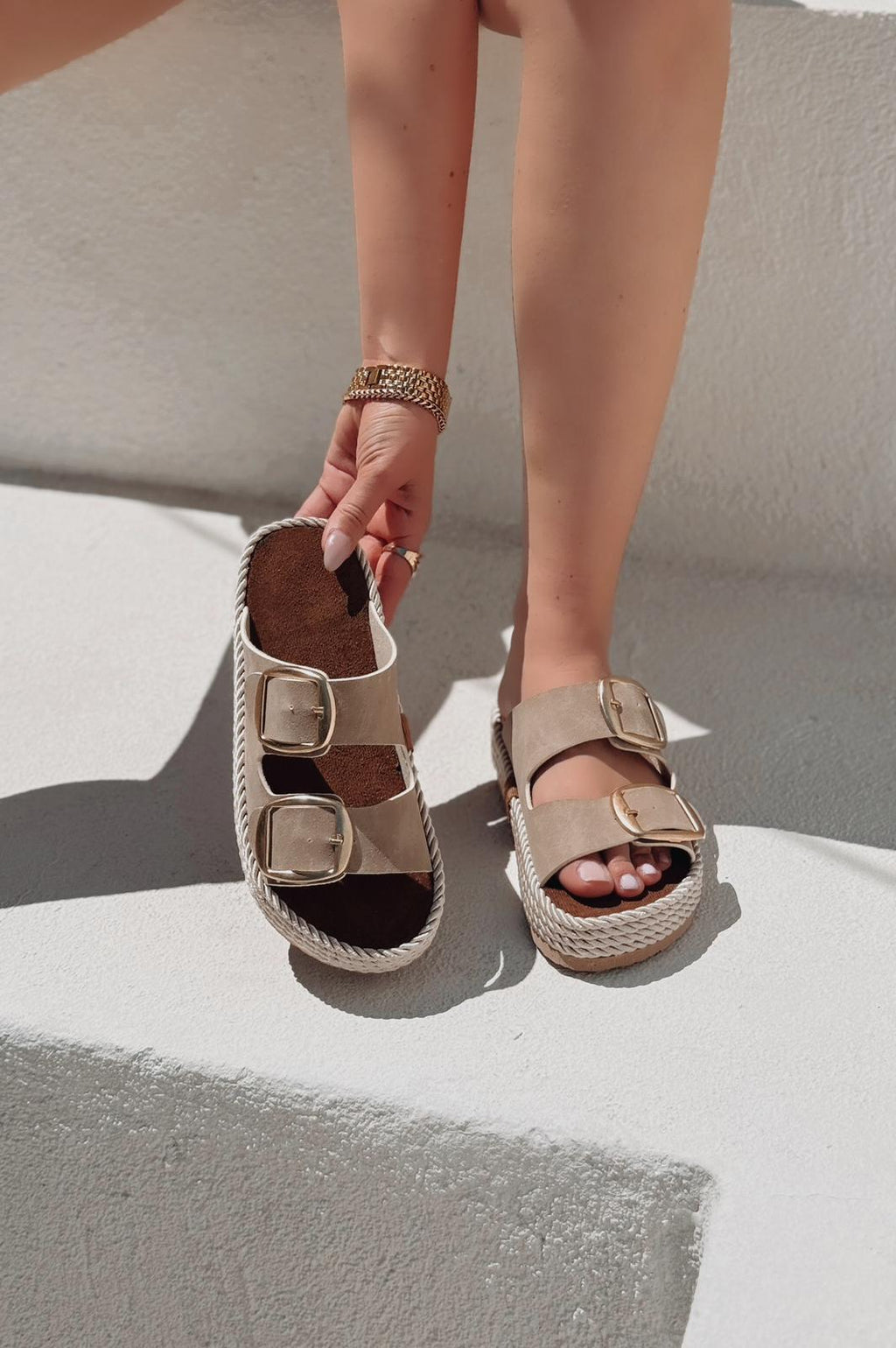 Bavira Beige Nubuck Women's Flat Mules