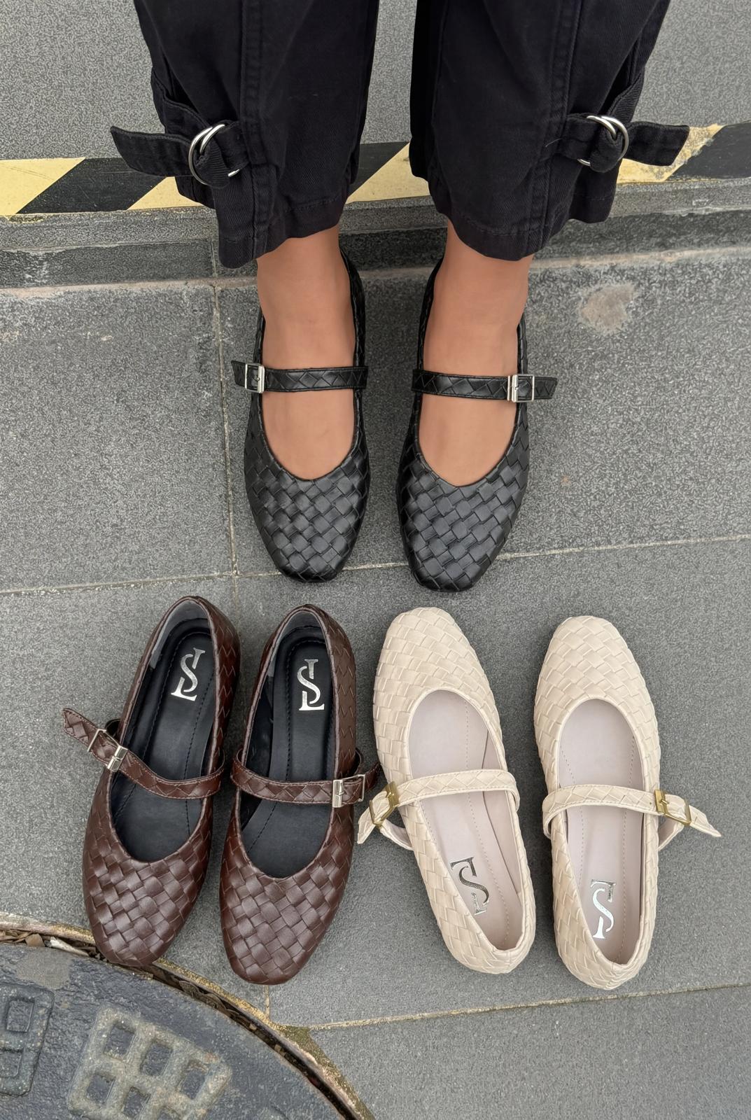 Vespera Black Faux Leather Women's Flats