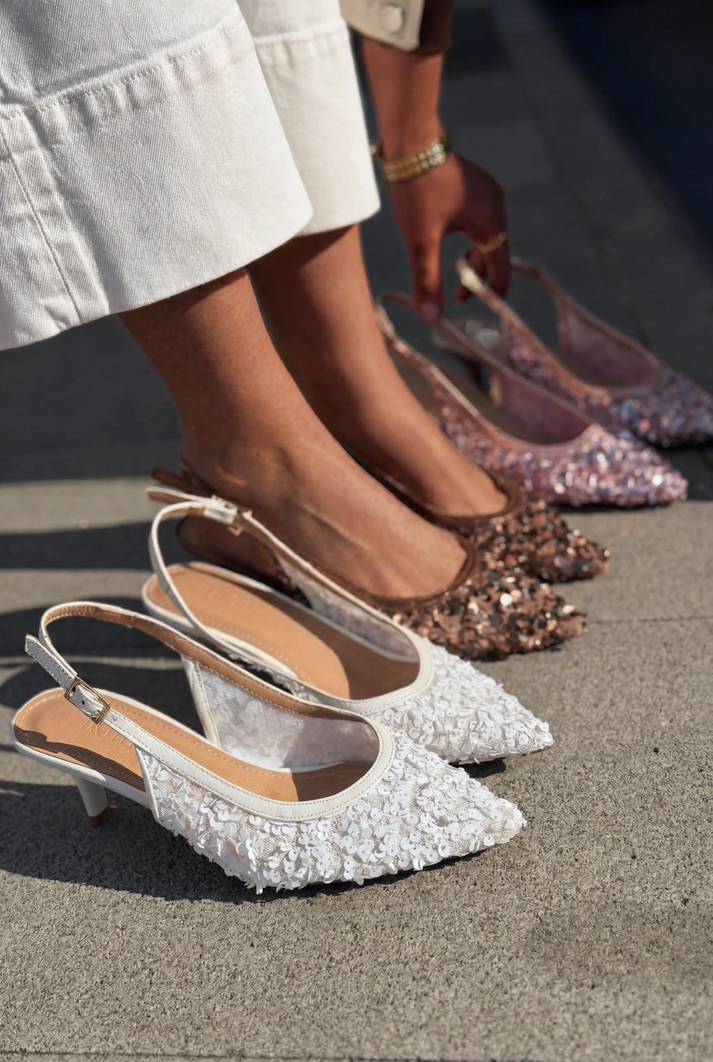 Selorine White Sequin Women's Stilettos