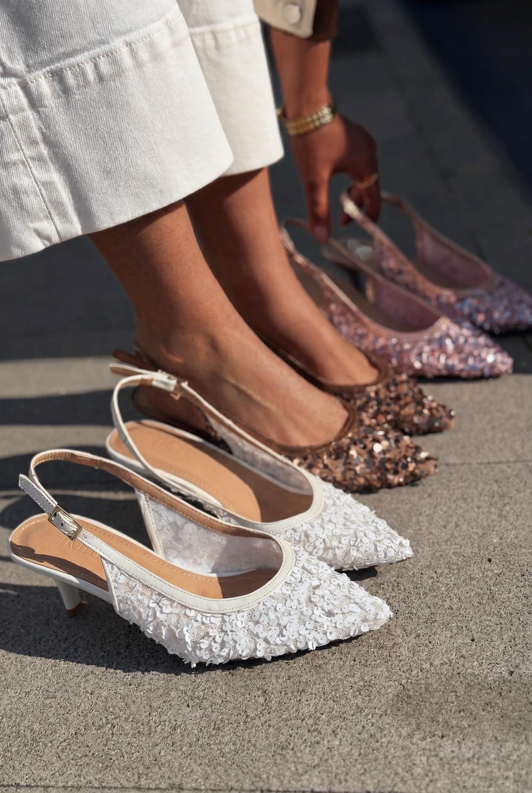 Selorine White Sequin Women's Stilettos