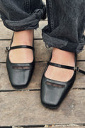 Lufora Black Faux Leather Buckle Women's Flats
