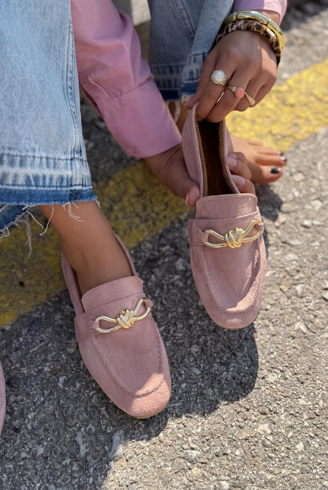 Avelis Women's Loafer Blush Suede Bow Detail
