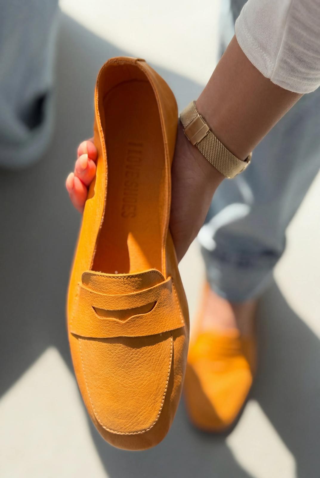Melniel Orange Genuine Leather Women's Loafers