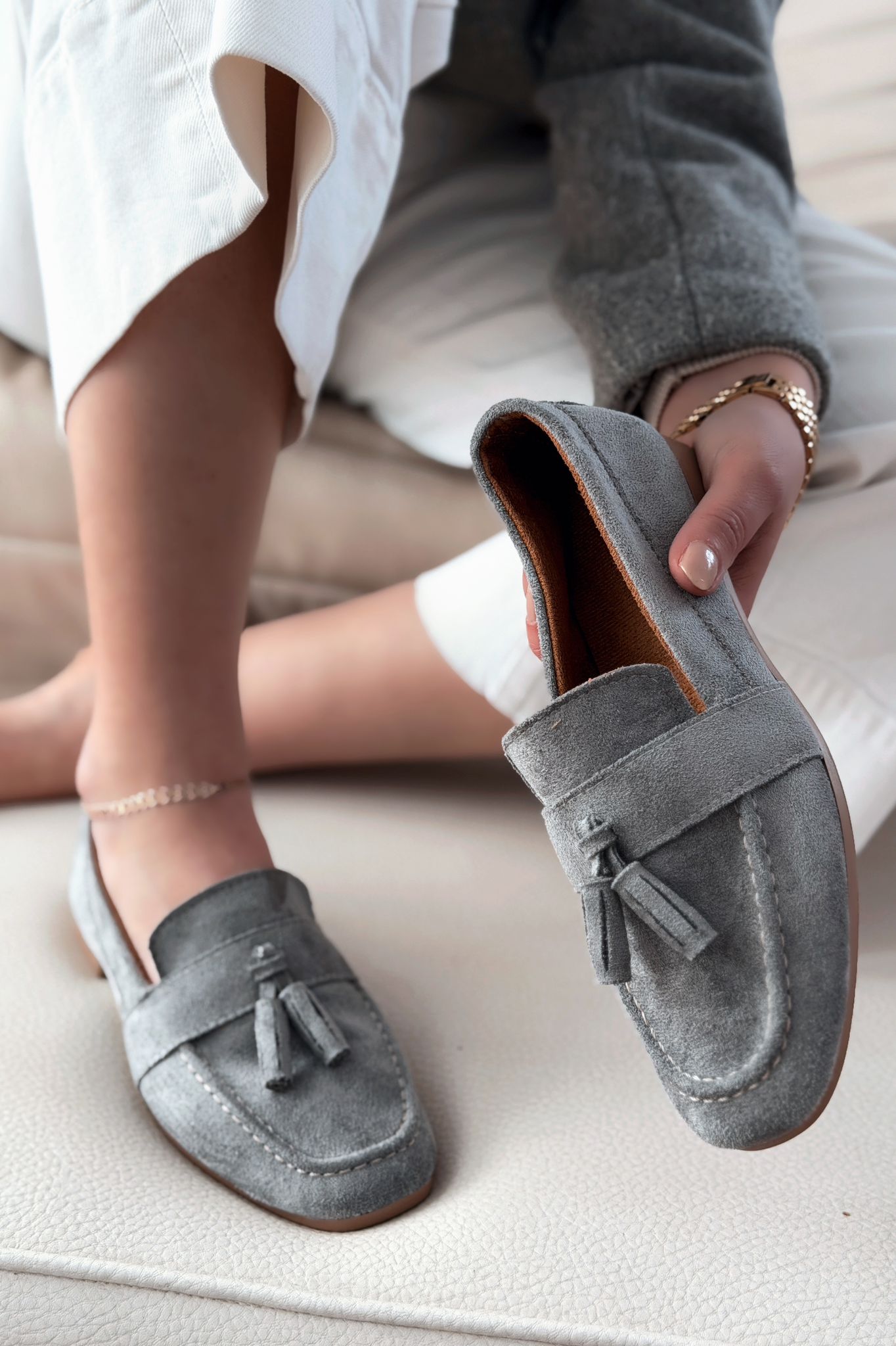 Olena Grey Suede Women's Loafers