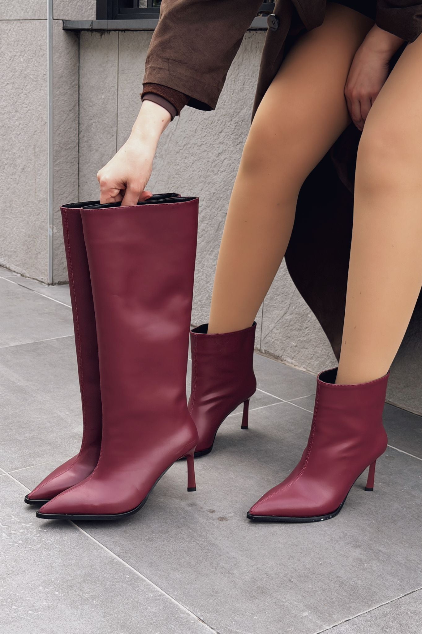 Aviren Women's Pumps Boots Burgundy Faux Leather