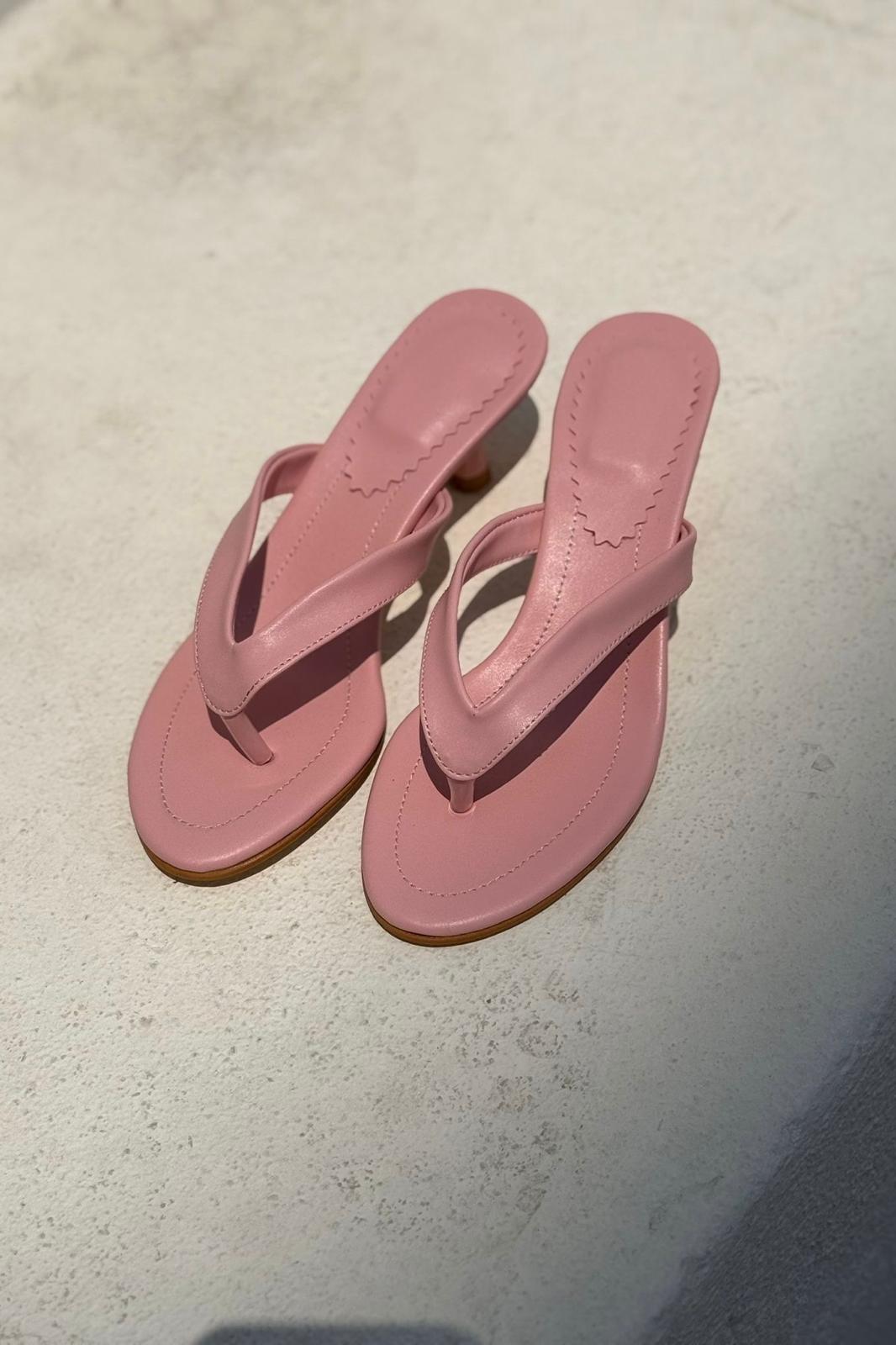 Ponya Pink Faux Leather Toe Post Pumps