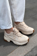 Norser Beige Genuine Leather Women's Sneakers