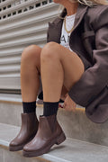 Molija Dark Brown Faux Leather Chunky Sole Women's Boots