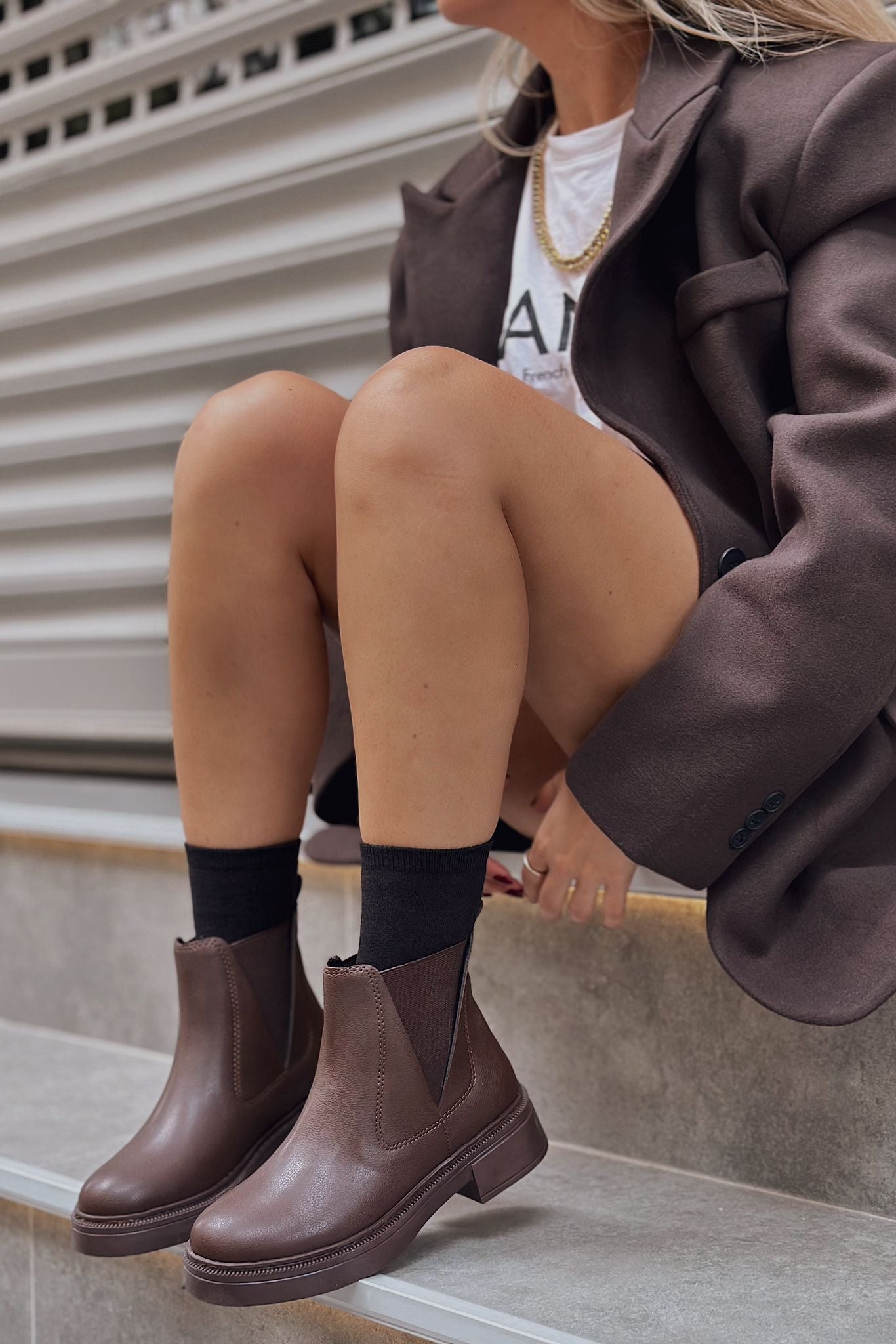 Molija Dark Brown Faux Leather Chunky Sole Women's Boots