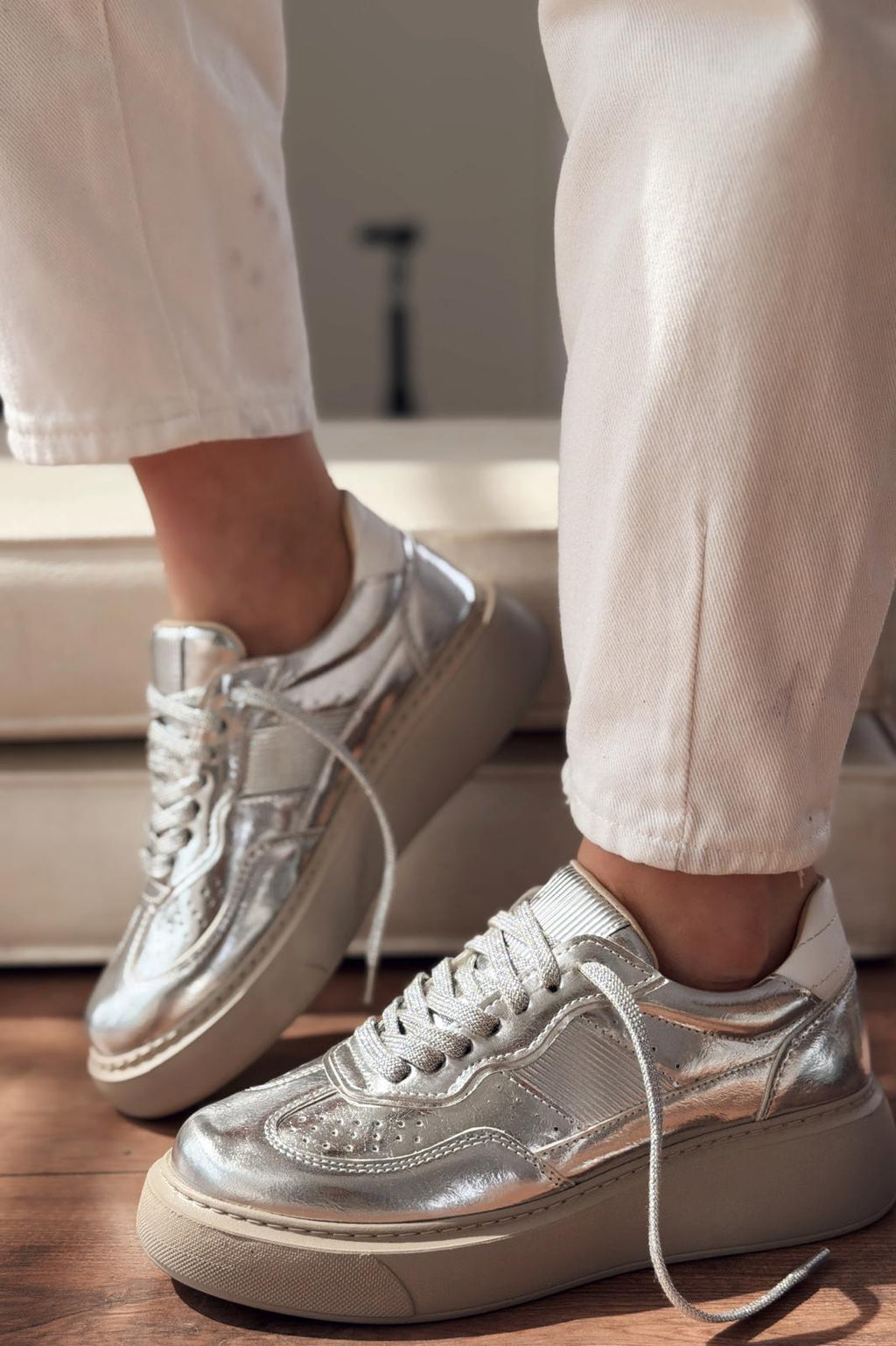 Larisa Silver Patent Faux Leather Women's Sneakers