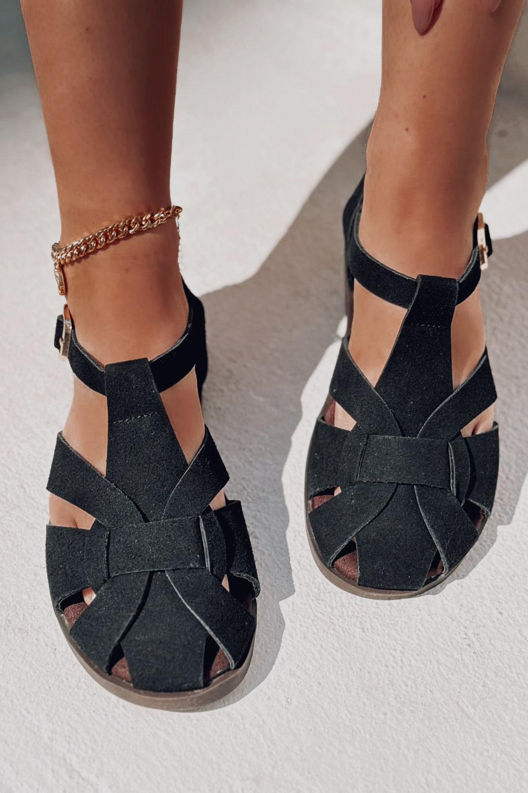 Valen Black Suede Women's Sandals