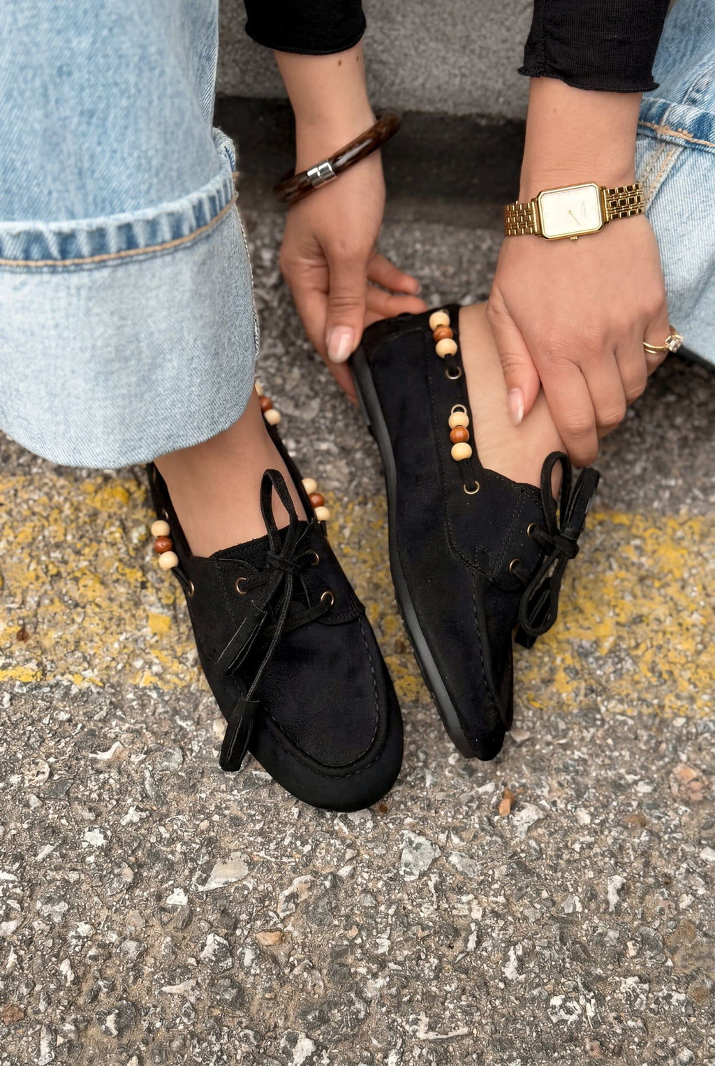 Brion Black Suede Women's Oxford Shoes