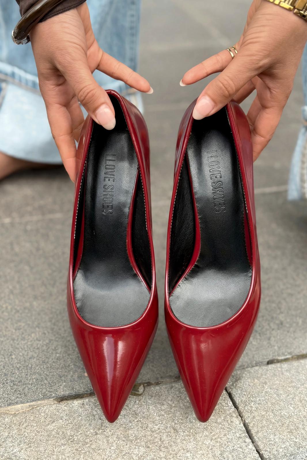 Delvion Burgundy Patent Faux Leather Women's Stilettos